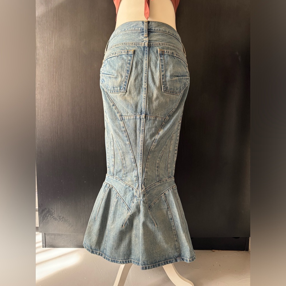 VTG JUNYA WATANABE COMME DES GARÇONS Denim Low Rise Y2K 90s Mermaid Maxi Skirt S
